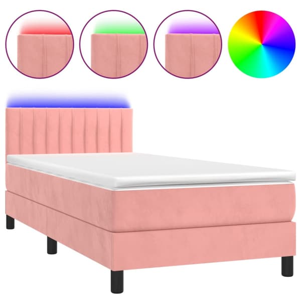 Ramsäng med madrass & LED rosa 90x190 cm sammet
