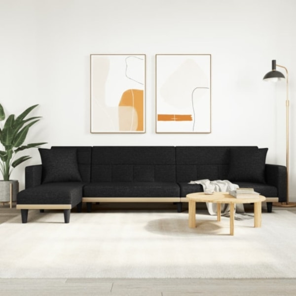 L-formad bäddsoffa svart 275x140x70 cm tyg