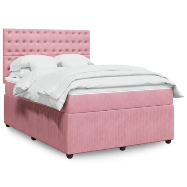 Ramsäng med madrass rosa 140x200 cm sammet