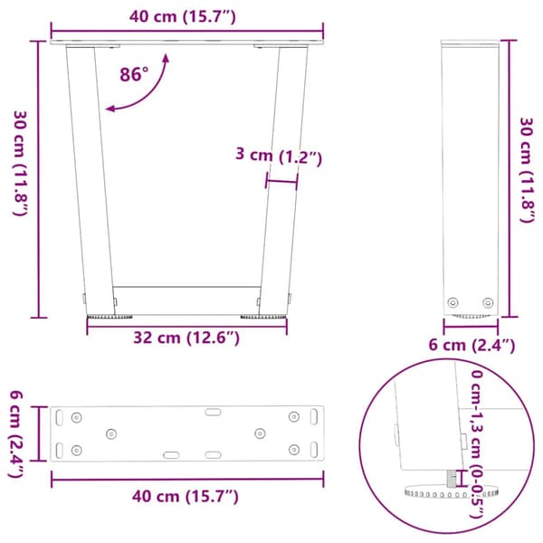 Soffbordsben V-formade 2 st antracit 40x(30-31,3) cm stål