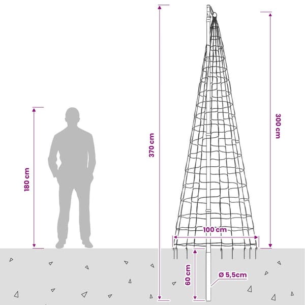 Julgransbelysning med markspett och flaggstång 300 cm