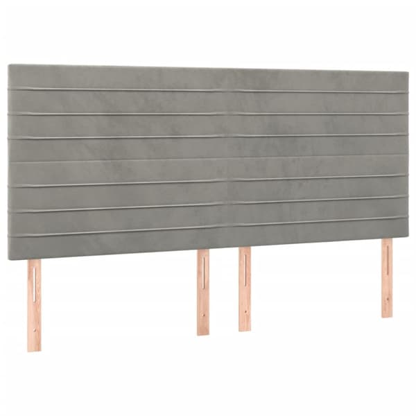 Sänggavel LED ljusgrå 200x5x118/128 cm sammet