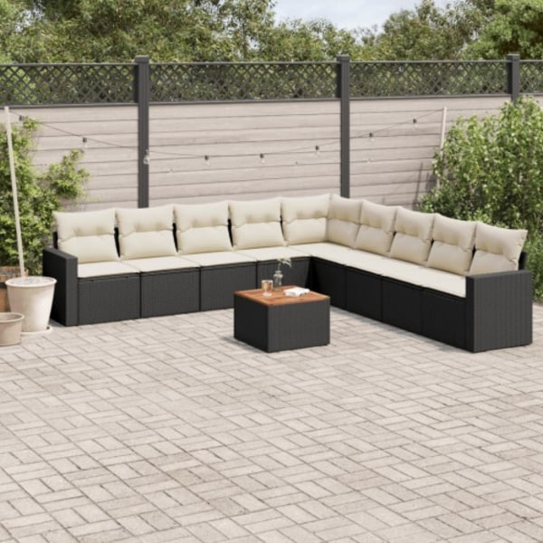 Loungegrupp 10 delar med svarta dynor konstrotting