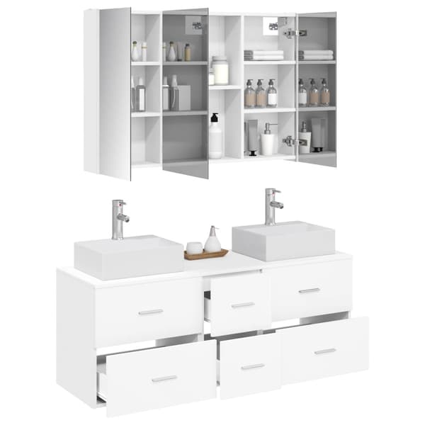 Badrumsmöbelset 4 pcs Vit Konstruerat trä och glas
