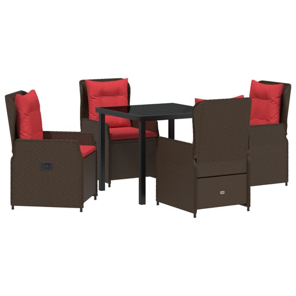 Trädgårdsmöbelset med kudde 5 pcs Brun Poly rattan