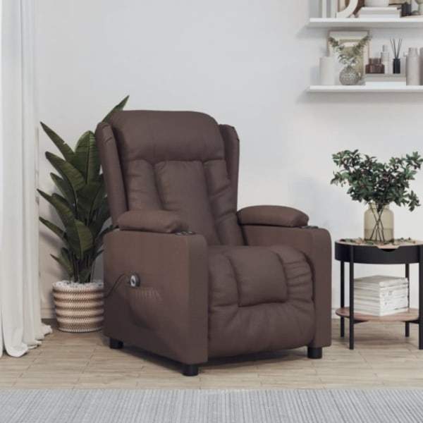 Elektronisk reclinerfåtölj brun konstläder