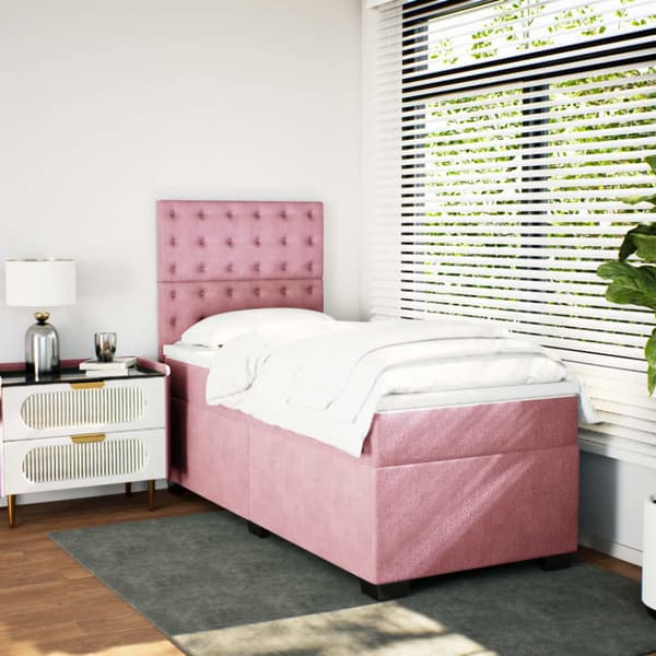 Ramsäng med madrass rosa 100x200 cm sammet