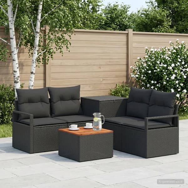 Soffset 6 st Svart Poly Rattan och stål