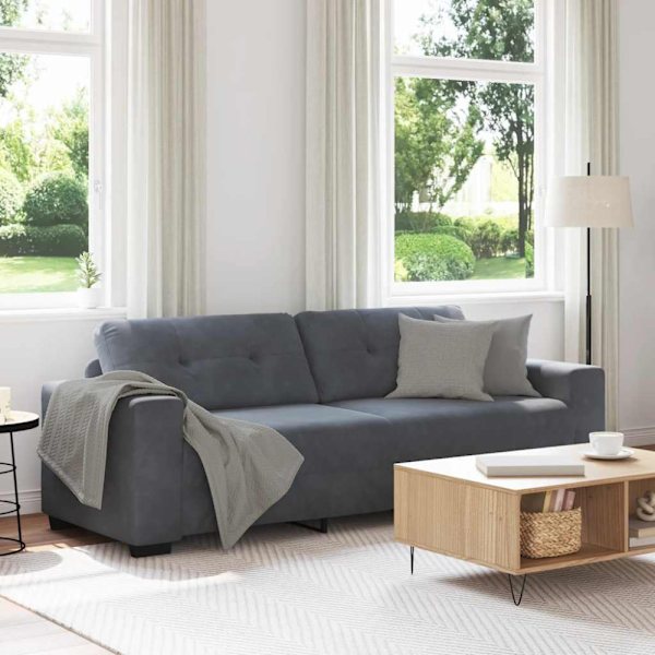 3-sitssoffa mörkgrå 220x78x80 cm sammet