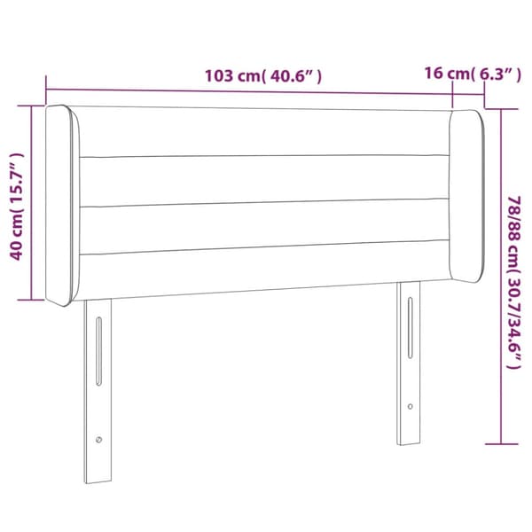Sänggavel LED mörkgrå 103x16x78/88 cm sammet