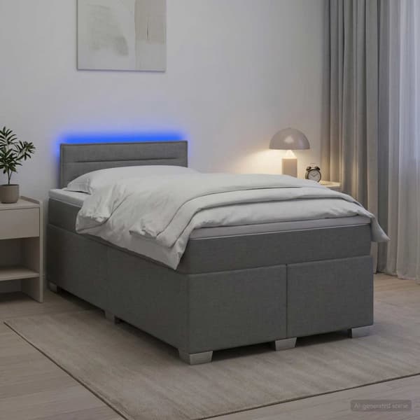 Boxspring säng med madrass och LED Ljusgrå 120 x 200 cm Tyg