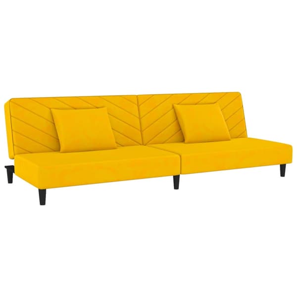 Bäddsoffa 2-sits med två kuddar gul sammet