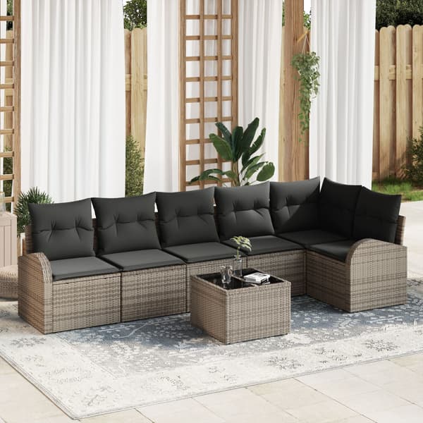 Trädgårdsoffset med kudde 7 pcs Grå Poly rattan