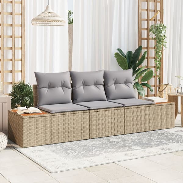 Trädgårdsoffset med kudde 3 pcs Beige konstrotting