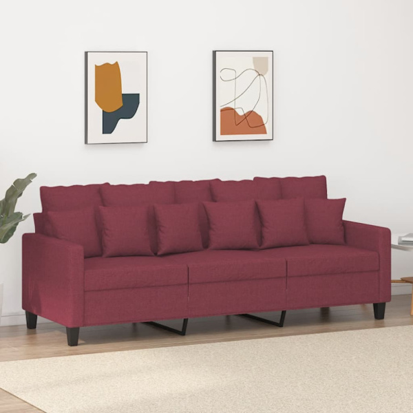 3-sitssoffa vinröd 180 cm tyg