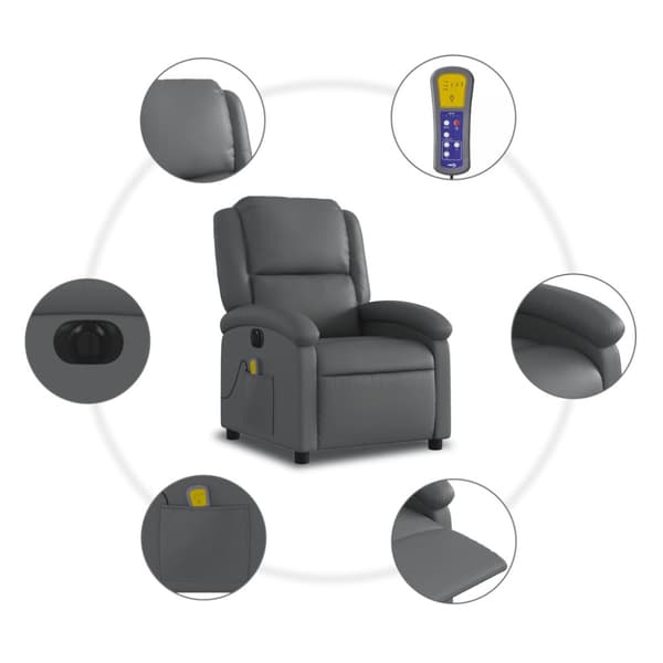 Elektrisk massagefåtölj grå konstläder