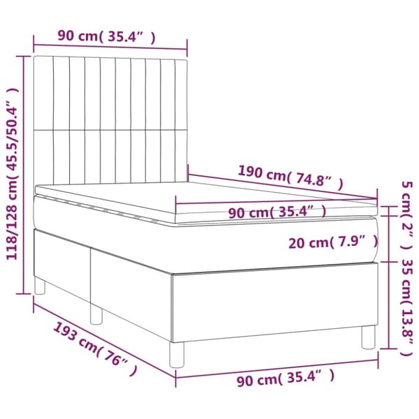 Ramsäng med madrass & LED ljusgrå 90x190 cm tyg