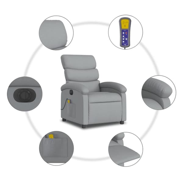 Elektrisk massagefåtölj ljusgrå tyg
