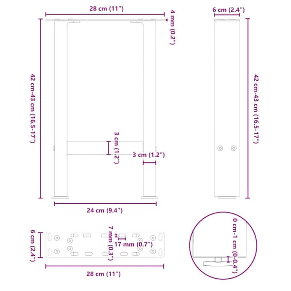 Soffbordsben antracit 2 st 28x(42-43) cm stål