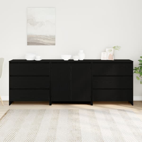 Sideboard med låda 3 pcs Svart 70 x 41 x 75 cm Konstruerat trä