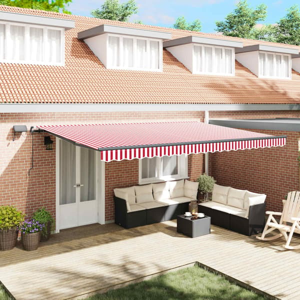 Utfällbar markis Röd och vit 500 ×350 cm tyg