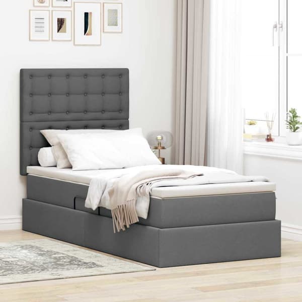 Förvaringssäng med madrass Mörkgrå 90 x 190 cm Polyester