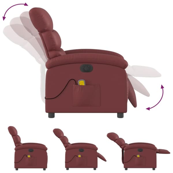Elektrisk massagefåtölj vinröd konstläder