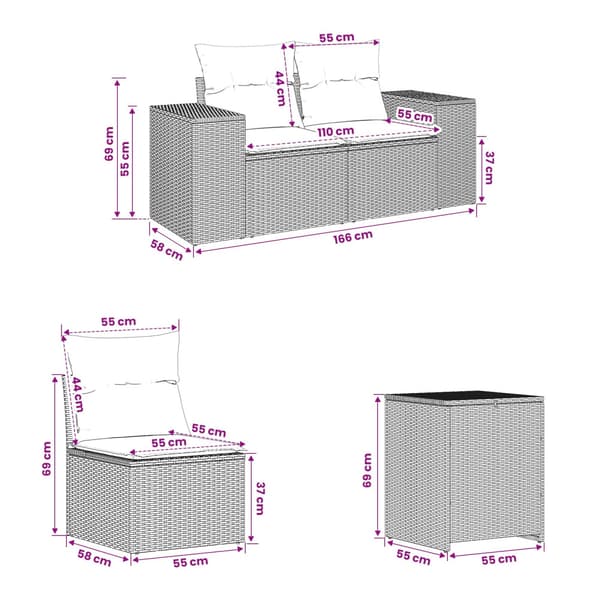 Soffset 5 st Beige och Ljusgrå Poly Rattan och stål