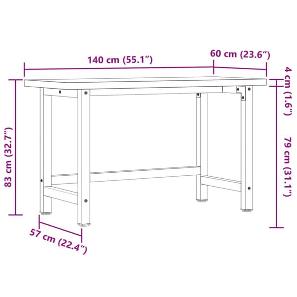 Arbetsbänk 140x60x83 cm massiv akacia rektangulär