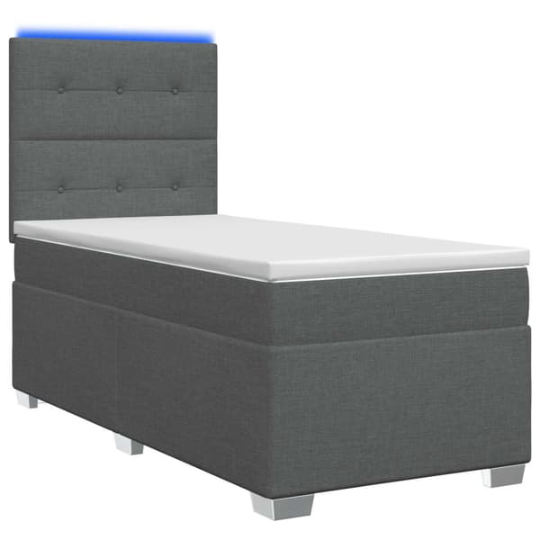 Boxspring säng med madrass och LED Mörkgrå 90 x 190 cm Tyg