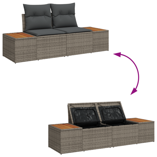 Trädgårdsoffset med lagring 6 pcs Grå Poly rattan