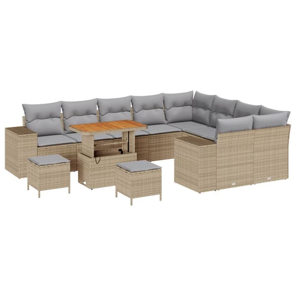 Trädgårdsoffset med kudde 12 pcs Beige konstrotting