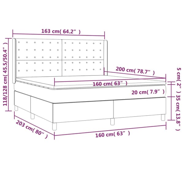 Ramsäng med madrass & LED ljusgrå 160x200 cm tyg