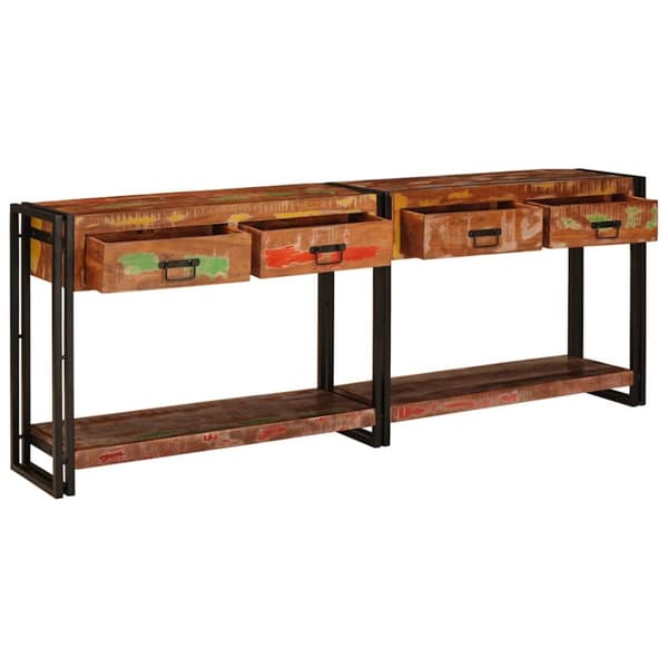 Konsolbord med låda 2 pcs Flerfärgsdesign Solid återvunnen trä