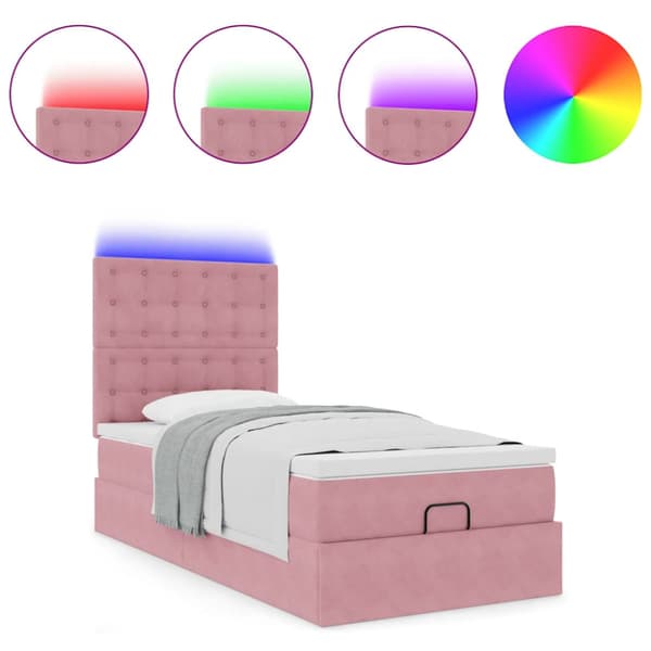 Ottoman sängram med madrasser rosa 100x200 cm sammet