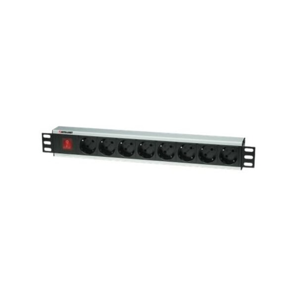 Intellinet 19" Rackmount 8-Way Power Strip - German Type, With On/Off Switch, No Surge Protection - effektband