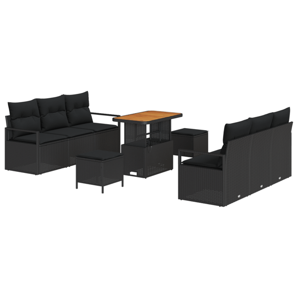 Trädgårdsoffset med lagring 9 pcs Svart Poly rattan