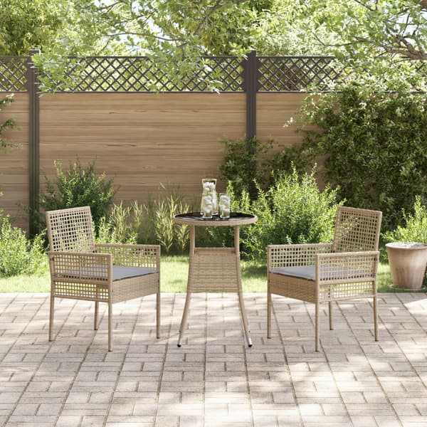 Trädgårdsmöbelset 3 pcs Beige konstrotting