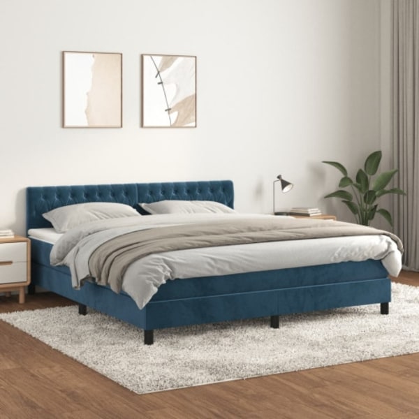 Ramsäng med madrass mörkblå 180x200 cm sammet