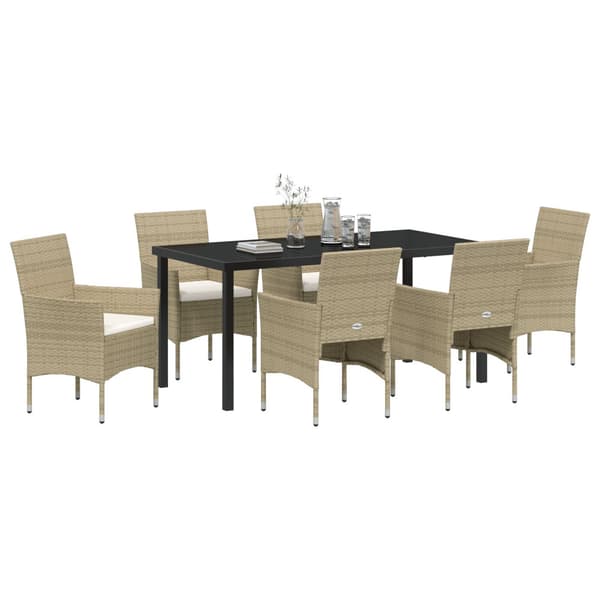 Trädgårdsmöbelset med kudde 7 pcs Beige konstrotting