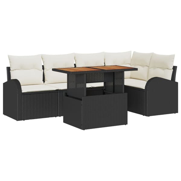 Trädgårdsoffset med lagring 6 pcs Svart Poly rattan