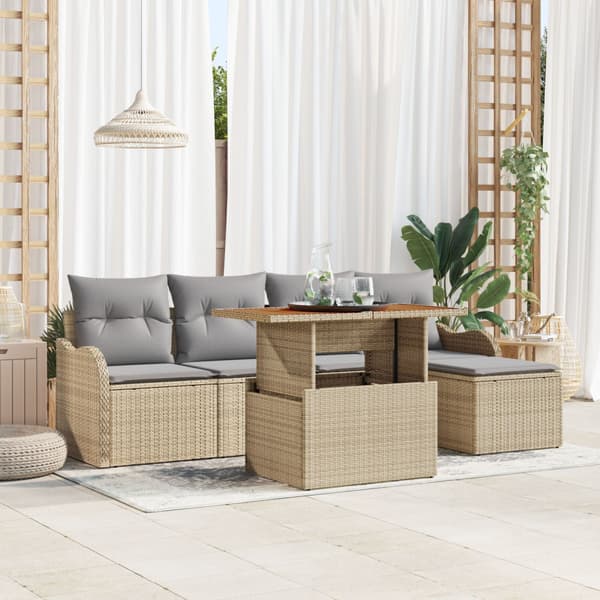 Trädgårdsoffset med lagring 6 pcs Beige Poly rattan