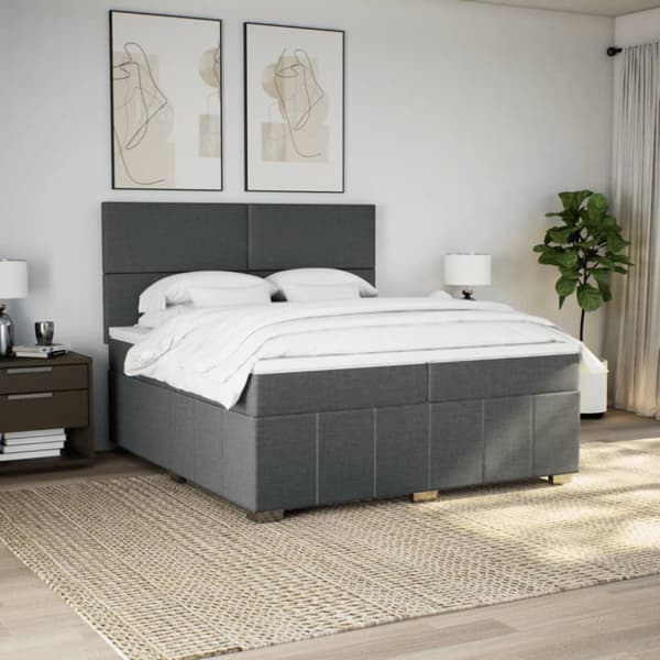 Ramsäng med madrass mörkgrå 200x200 cm tyg