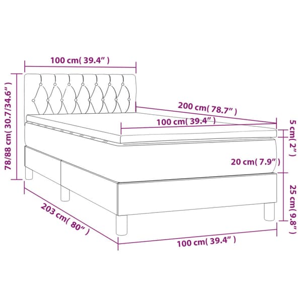 Ramsäng med madrass & LED ljusgrå 100x200 cm tyg