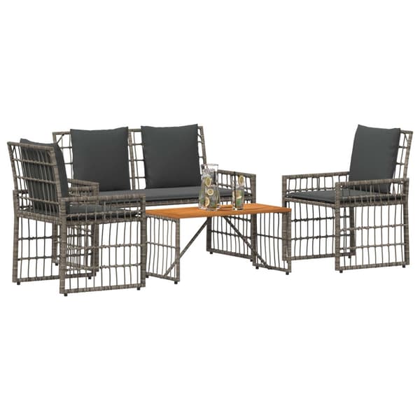 Utemöbelset 4 pcs Svart och Mörkgrå Stål och poly rattan