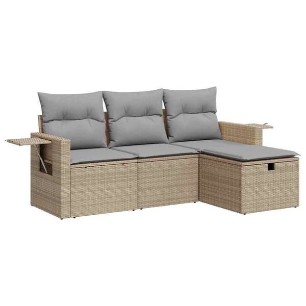 Soffgrupp för trädgård med dynor 4 delar beige konstrotting