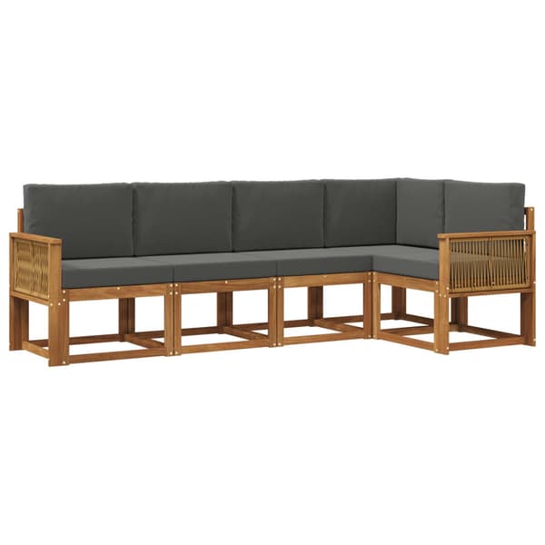 Utomhussoffset med kudde 5 pcs Naturlig och Antracit Polyester