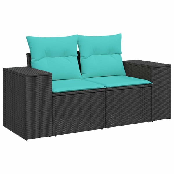 Soffset 6 st Svart och blå Poly Rattan och stål