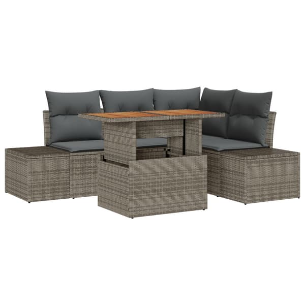 Trädgårdsoffset med lagring 5 pcs Grå Poly rattan