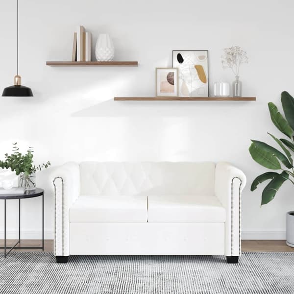 Chesterfield 2-sits konstläder vit